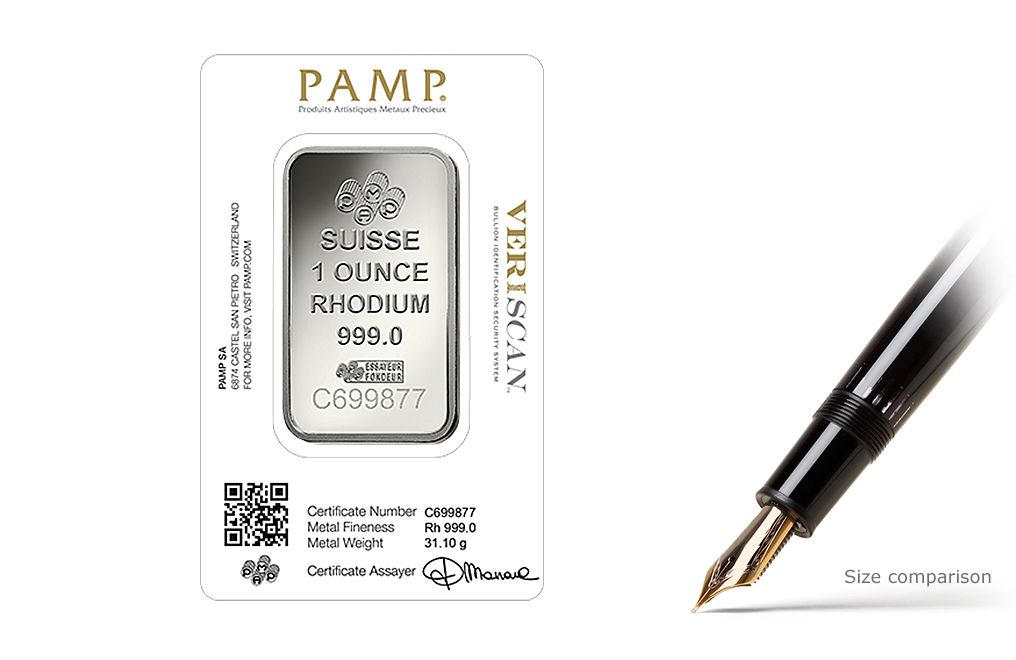 Buy 1 oz PAMP Suisse Lady Fortuna Rhodium Bars (Veriscan), image 1