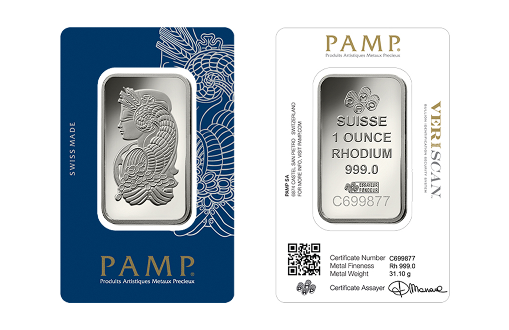 Sell 1 oz PAMP Suisse Lady Fortuna Rhodium Bars (Veriscan), image 2