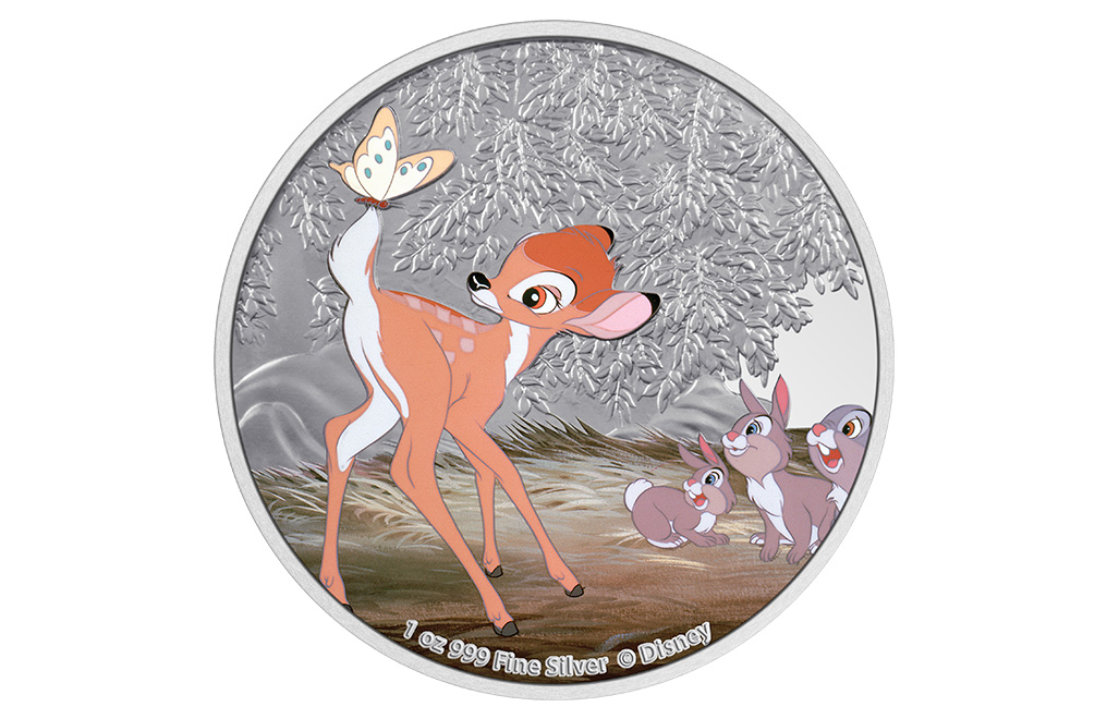 Buy 1 oz Silver Bambi 80th Anniversary Bambi and Butterfly Coin (2022), image 0