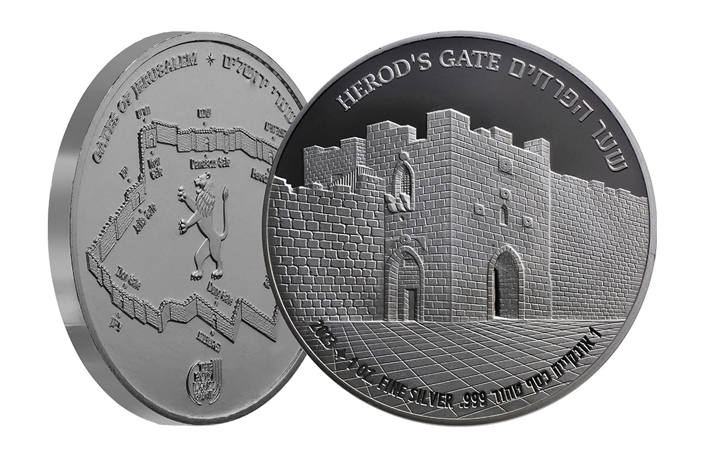 Buy 1 oz Silver Gates of Jerusalem Herod's Gate Round (2023) ., image 2