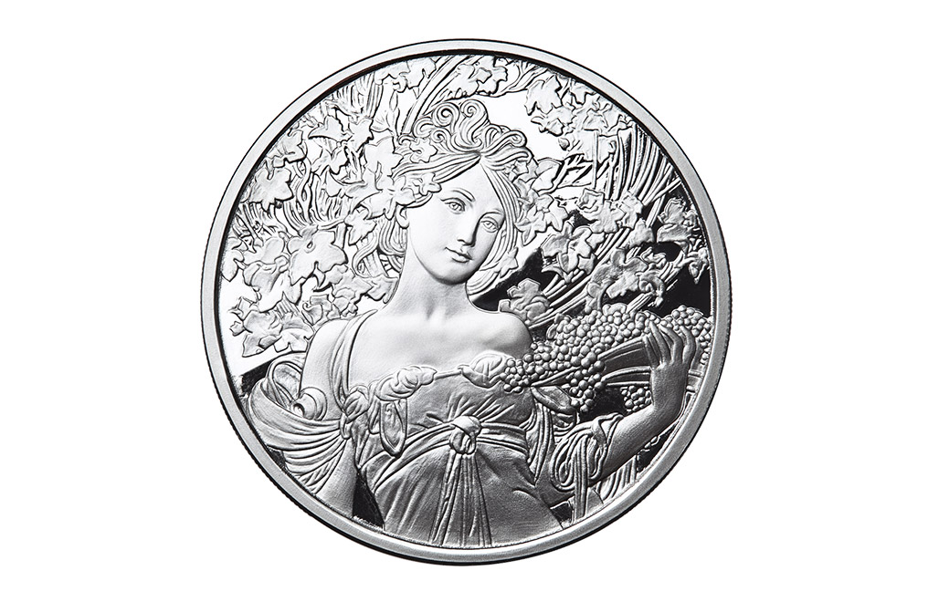 Buy 1 oz Silver Mucha Champagne White Star Proof Round, image 0