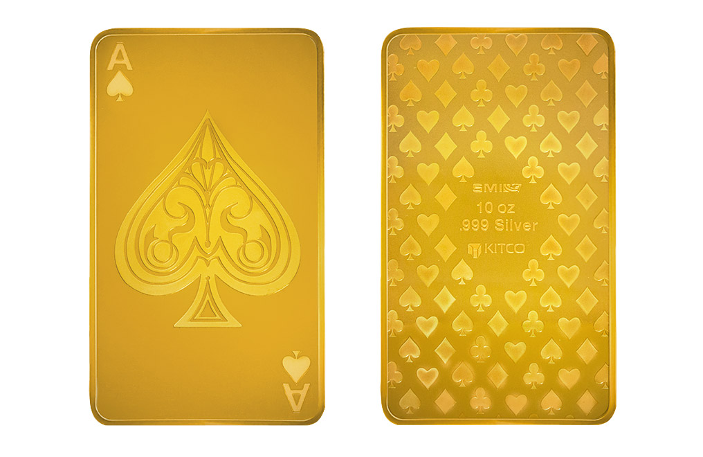 Buy 10 oz Silver Bar - Ace of Spades - 24K Gold Plated, image 2