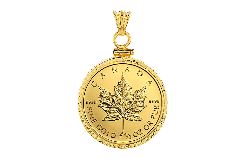Buy 14K Gold 1/2 oz Canadian Gold Maple Diamond Cut Coin Bezel, image 3