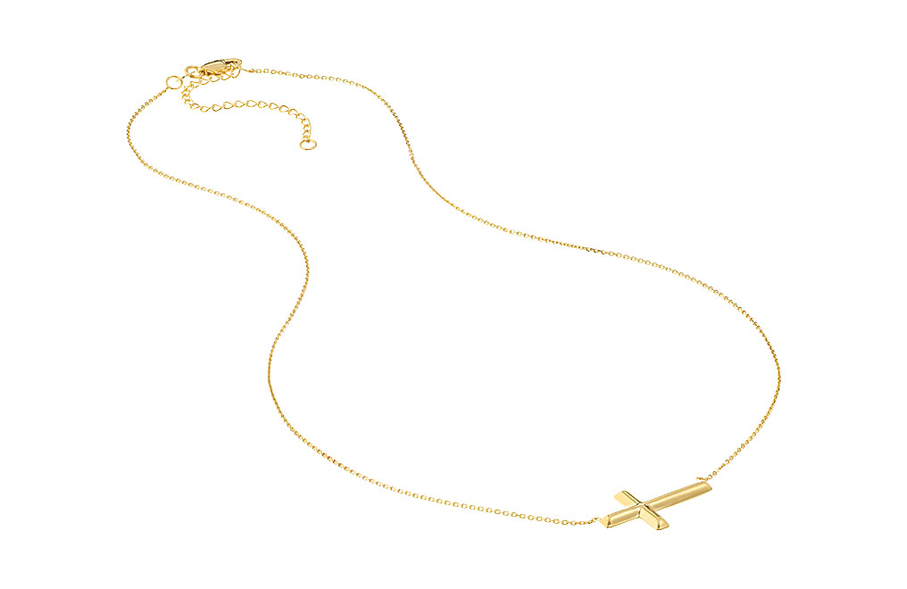 Buy 14K Yellow Gold Mini Sideways Cross Necklace, image 2