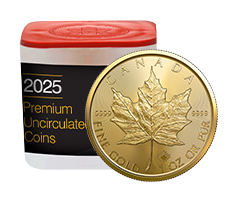 2025 MintFirst� 1 oz Gold Maple Leaf Coins (tube of 10)