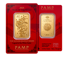 1 oz Gold Year of the Snake PAMP White Snake Bar