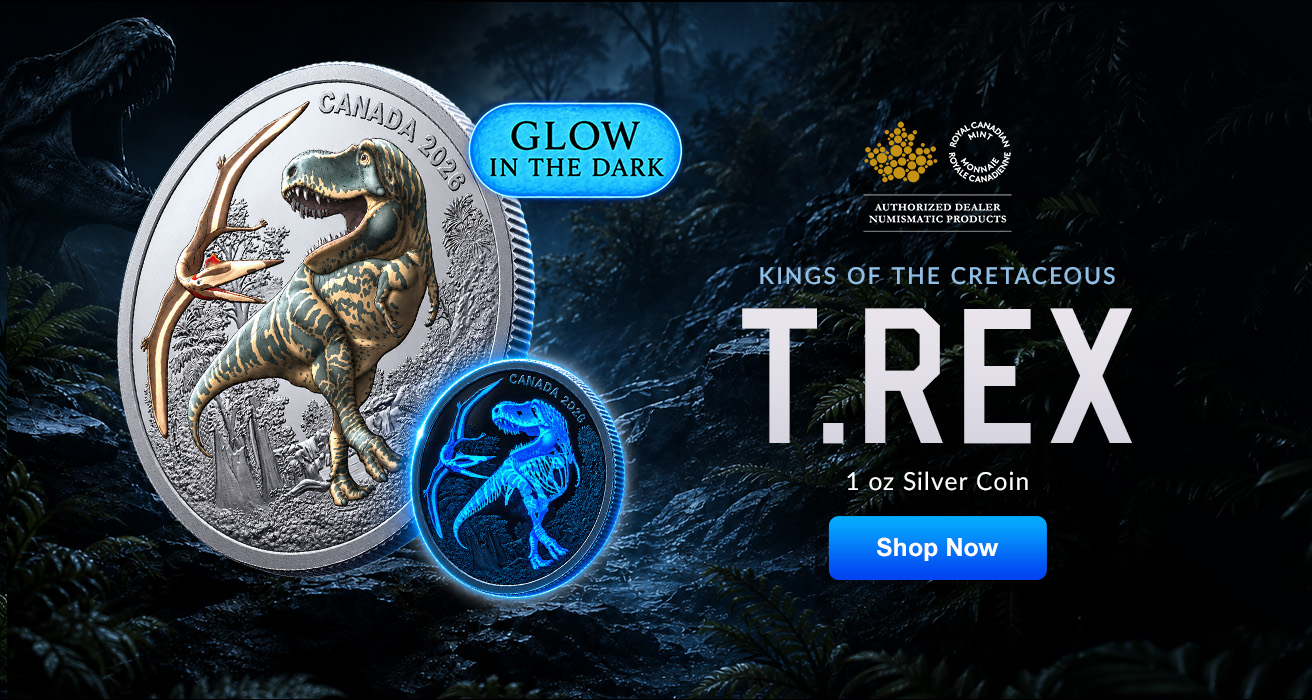 1 oz Silver Glow in the Dark T-rex Coin