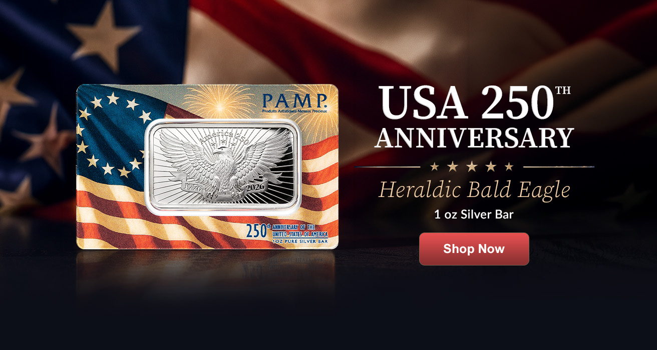 1 oz Silver USA 250th Anniversary Heraldic Bald Eagle Bar