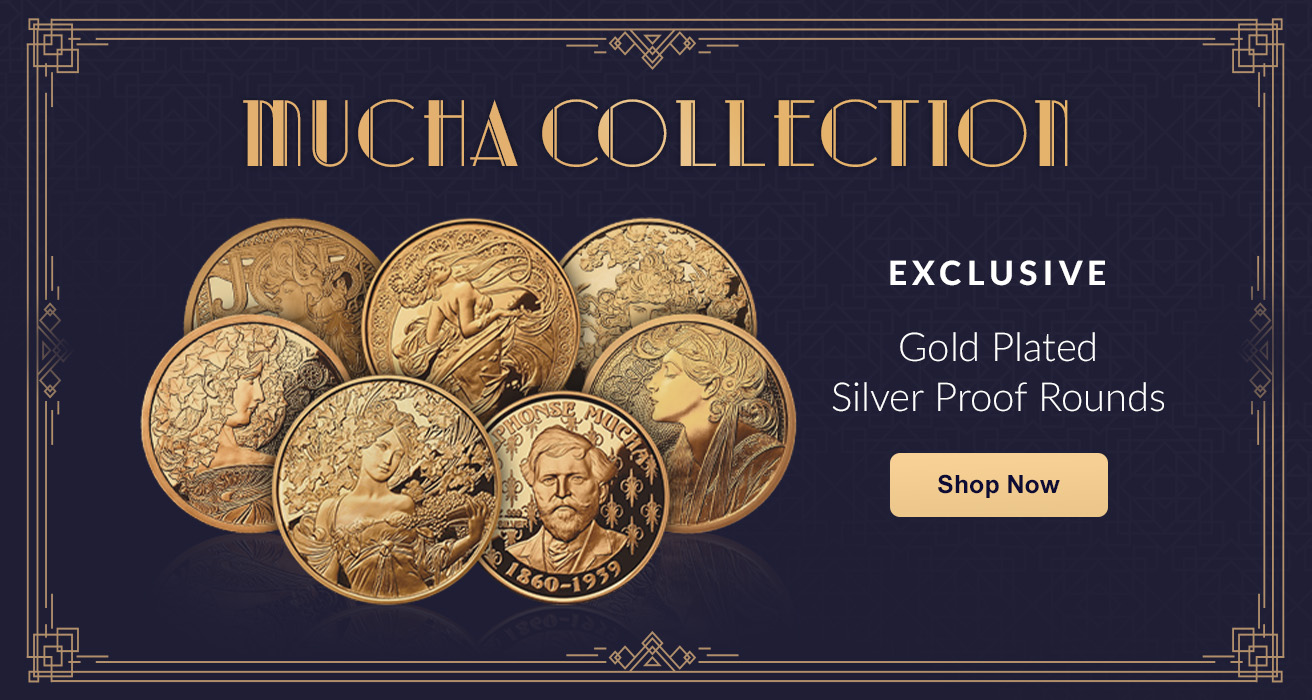 1 oz Silver Gold Plated Mucha Rounds