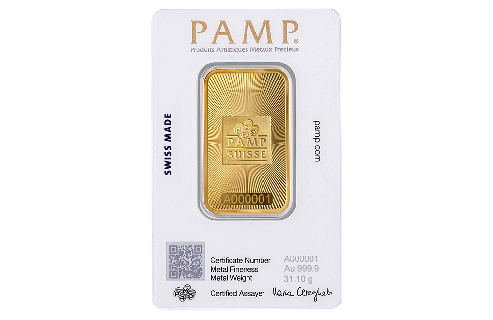 Buy 1 oz Gold Bars - PAMP Suisse (w/ assay), image 1