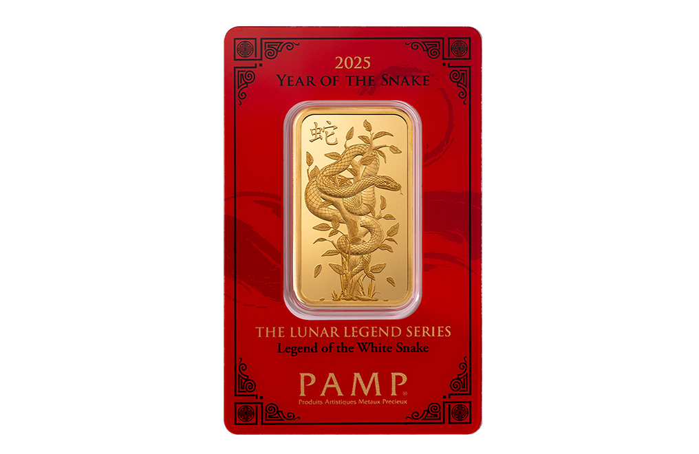 Buy 1 oz Gold Year of the Snake PAMP White Snake Bar, image 0