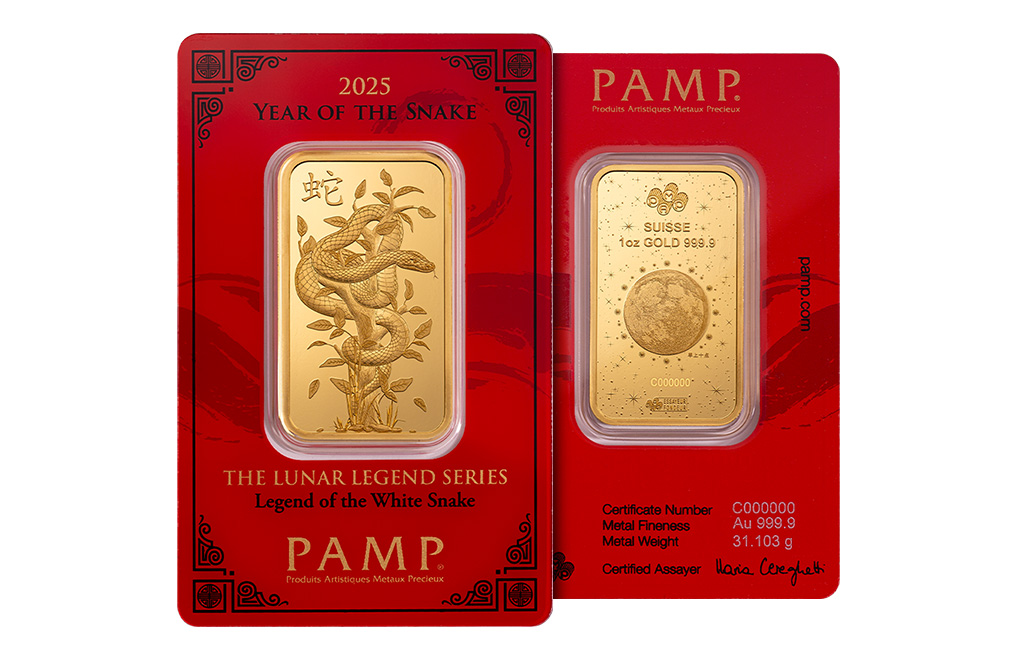 Buy 1 oz Gold Year of the Snake PAMP White Snake Bar, image 2