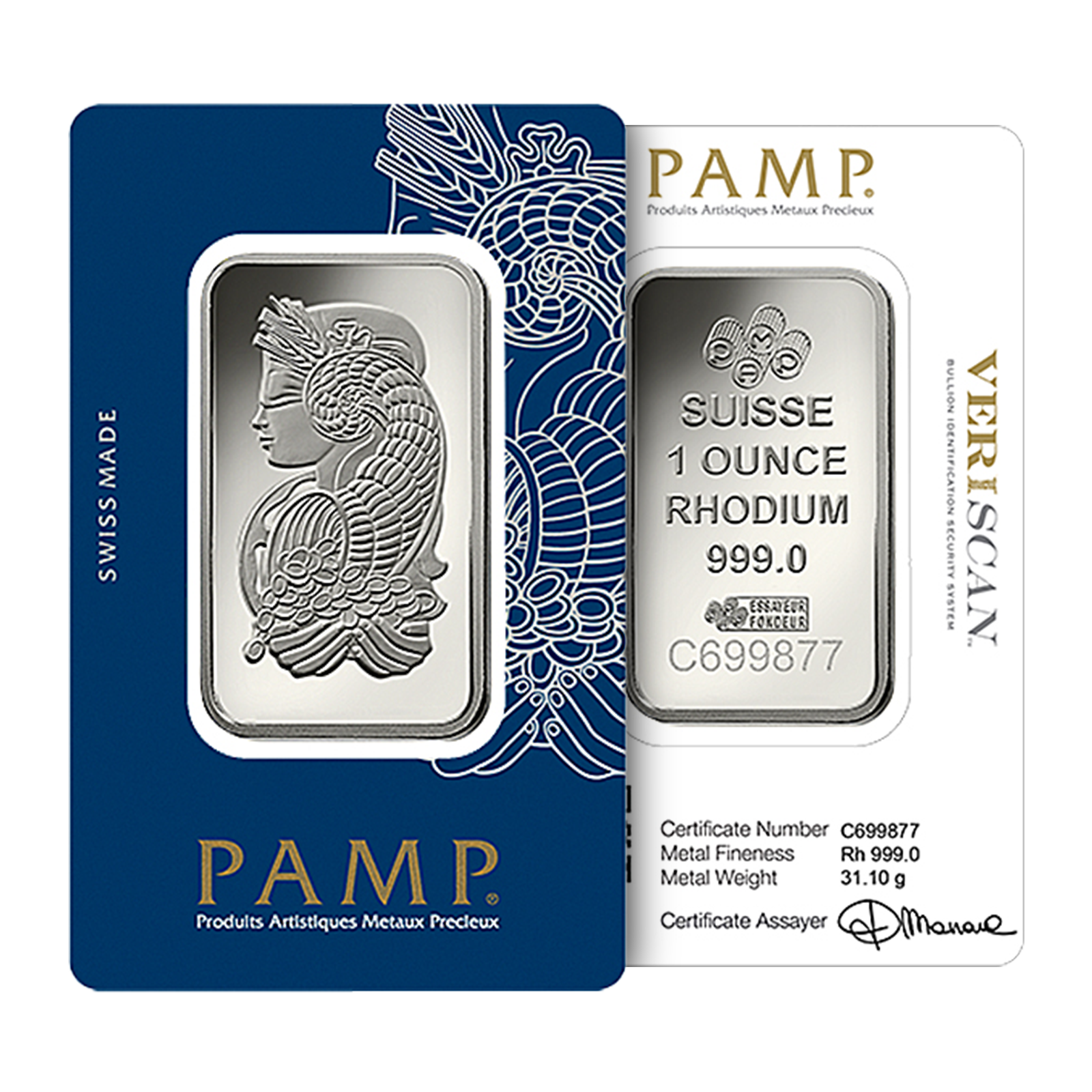 1 oz PAMP Suisse Lady Fortuna Rhodium Bars (Veriscan), image 2