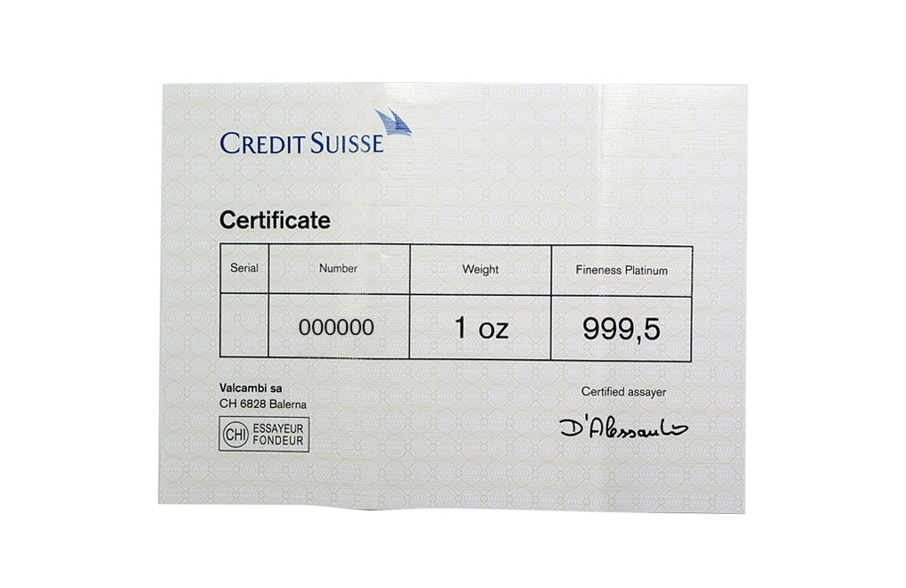 Buy 1 oz Platinum Credit Suisse Bars, image 2