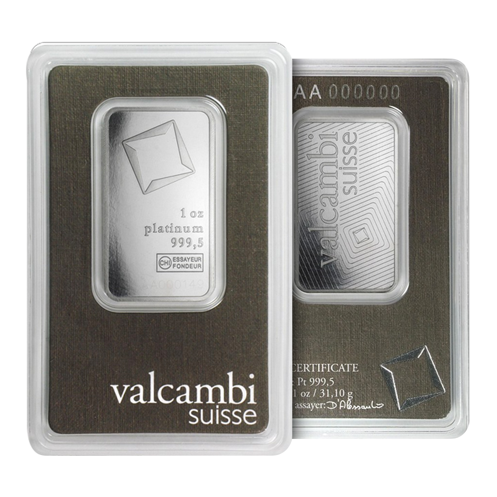 1 oz Platinum Valcambi Suisse Bars, image 2