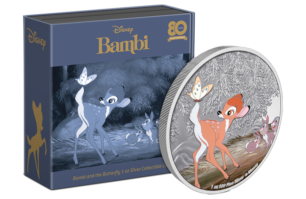 Buy 1 oz Silver Bambi 80th Anniversary Bambi and Butterfly Coin (2022), image 2