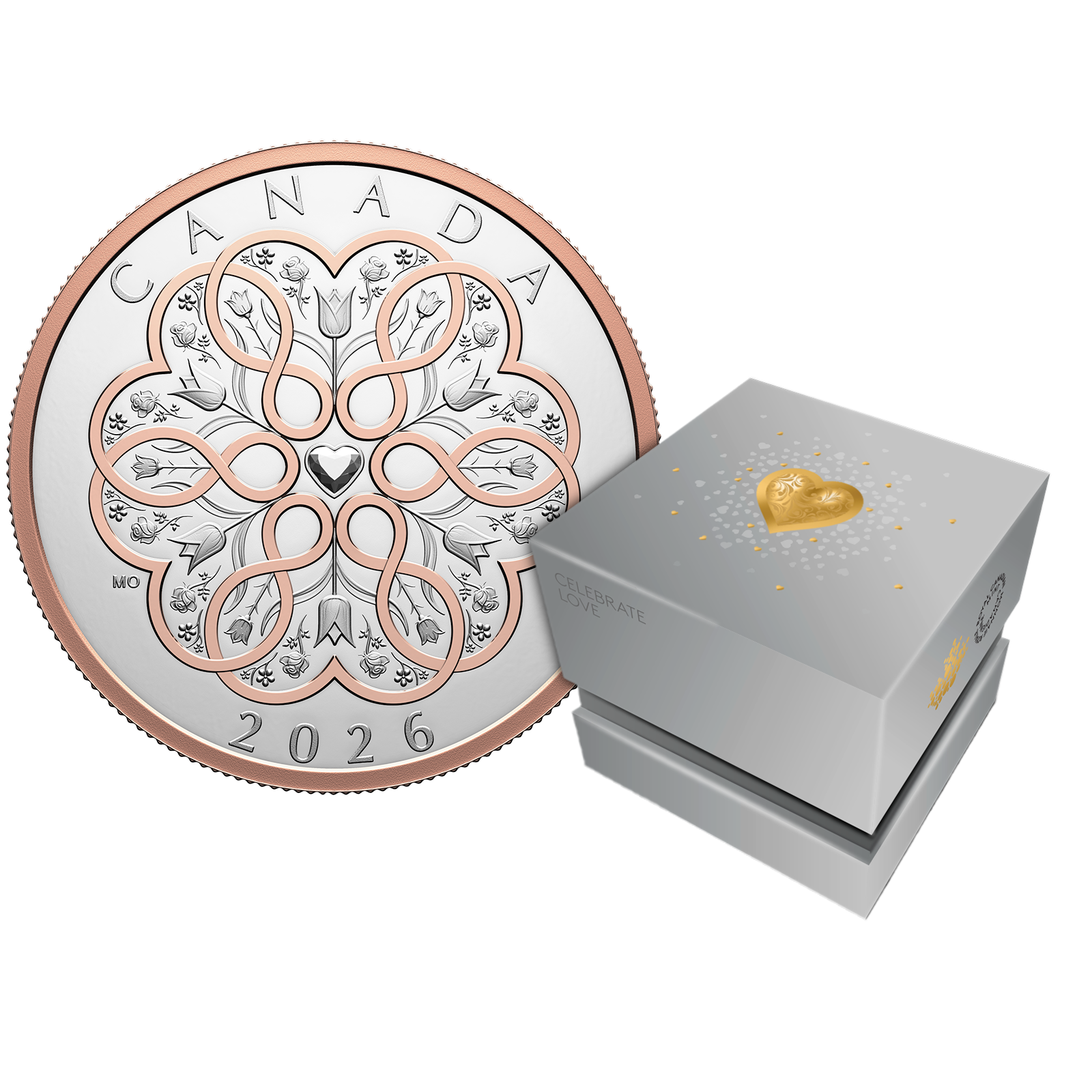 Buy 1 oz Silver Celebrate Love Rose Gold Plated Coin (2026), image 0