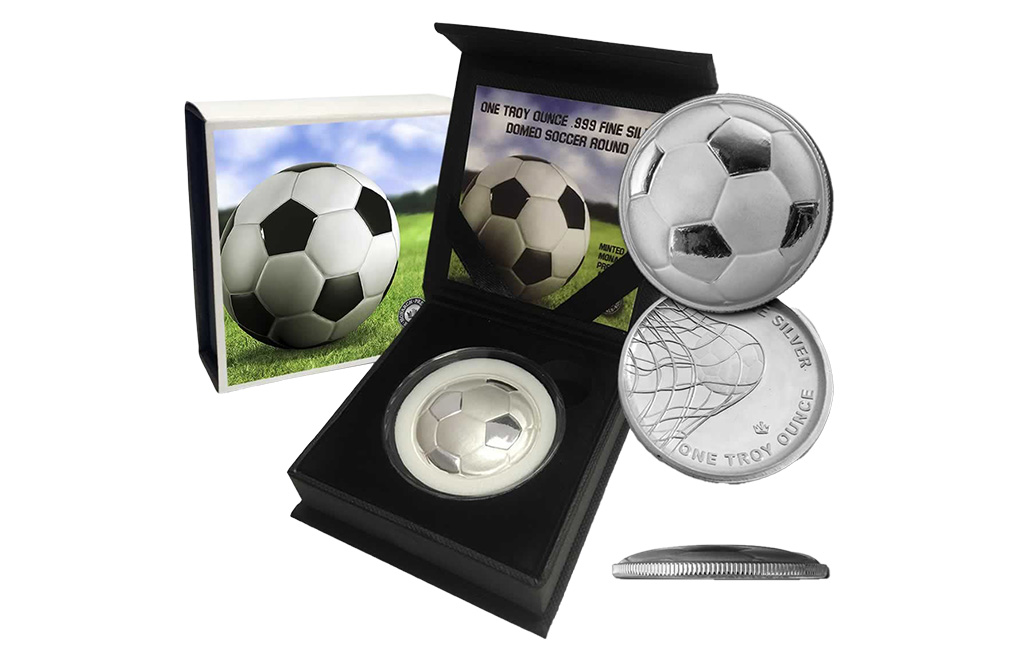 Buy 1 oz Silver Curved Domed 3D Soccer Ball Round, image 2
