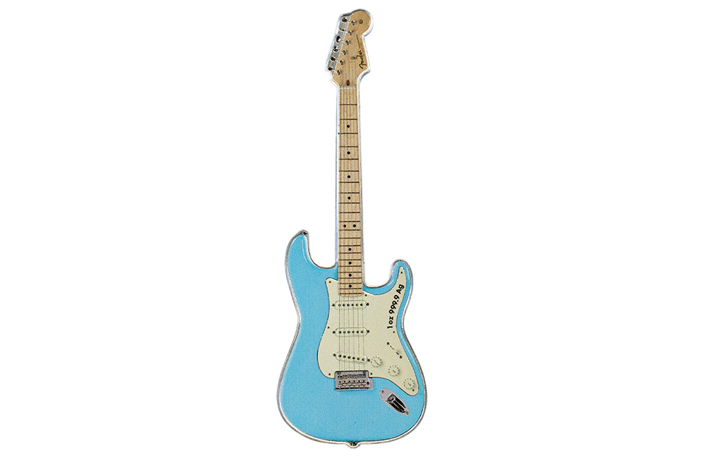 1 oz Silver Daphne Blue Fender® Stratocaster® Coin (2023), image 0