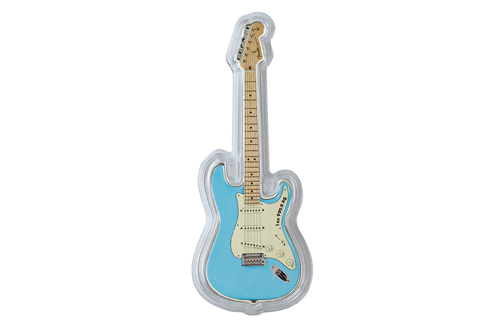 1 oz Silver Daphne Blue Fender® Stratocaster® Coin (2023), image 4