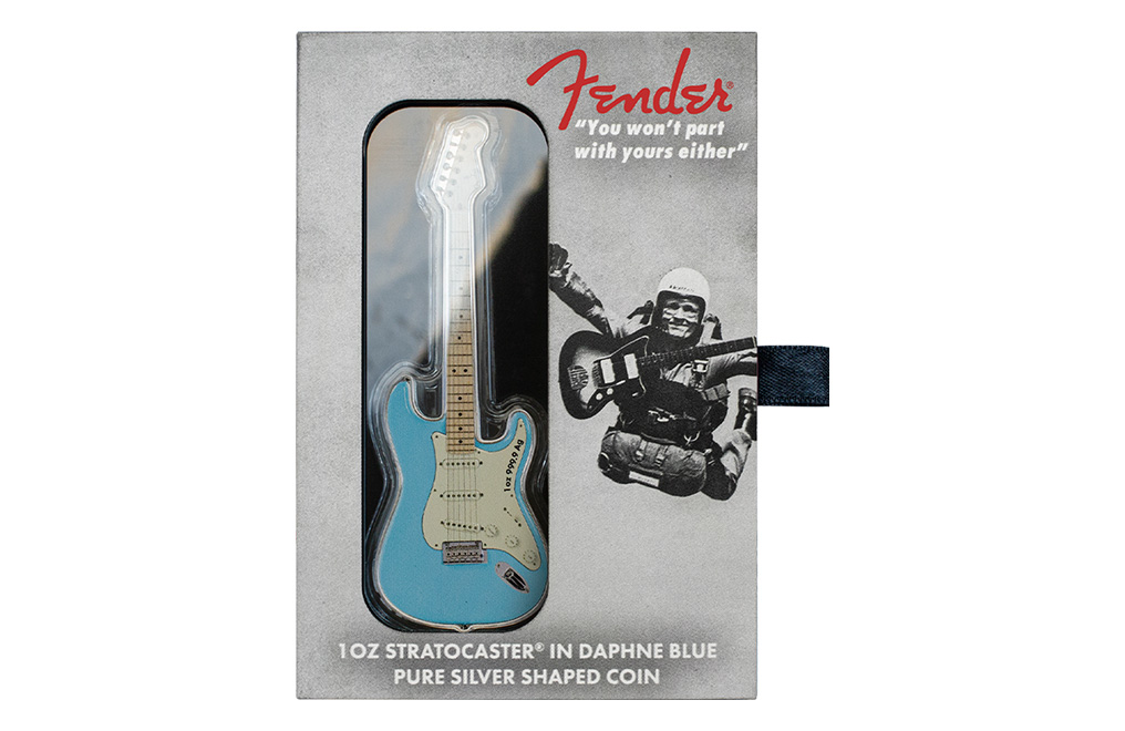 1 oz Silver Daphne Blue Fender® Stratocaster® Coin (2023), image 6