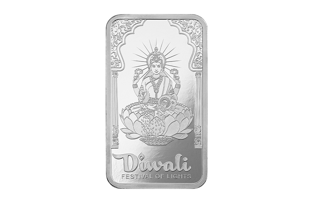 Buy 1 oz Silver Diwali Lakshmi & Peacocks Bar (2024) [Canada shipping the week of Oct 21st], image 2