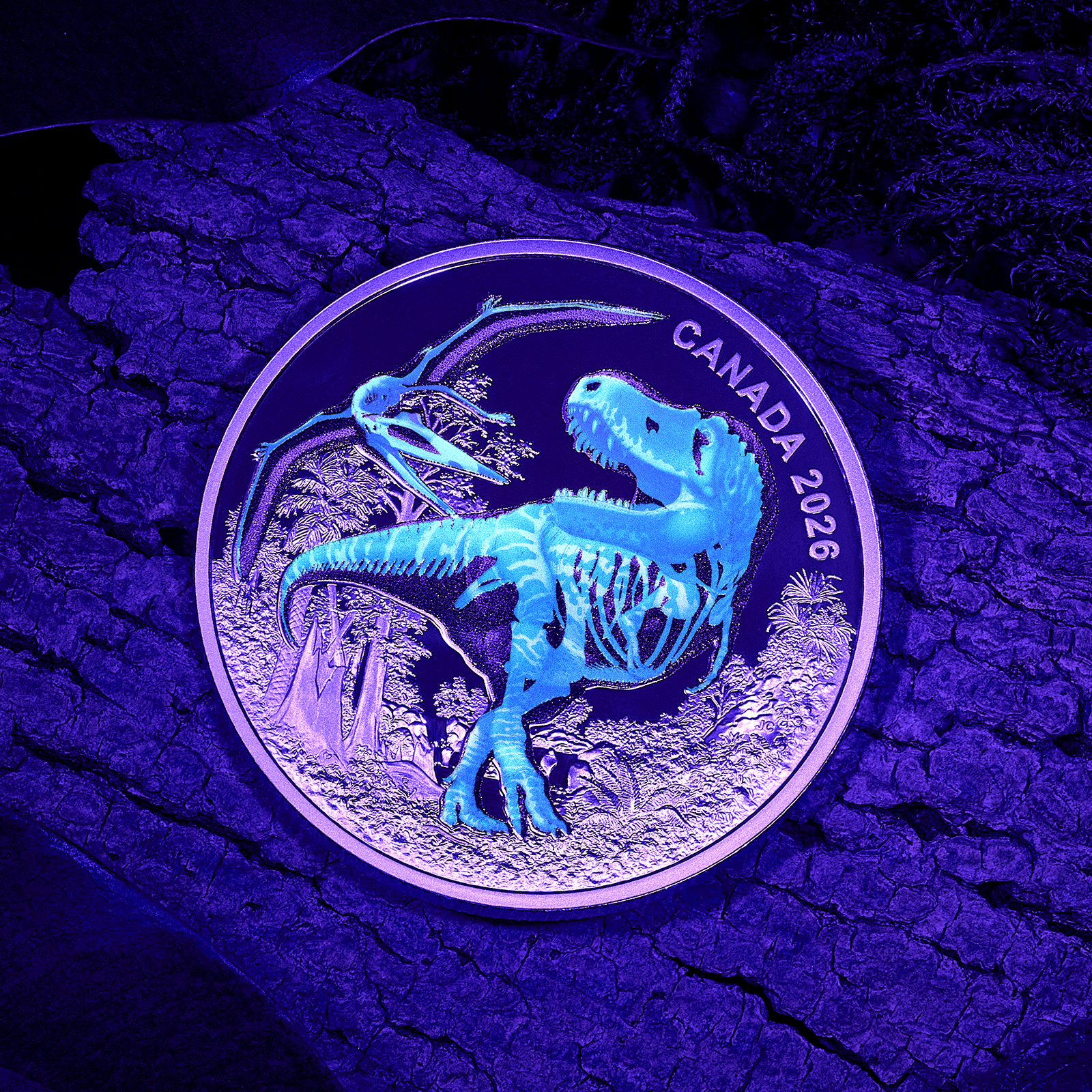 Buy 1 oz Silver Glow in the Dark T. rex Coin (2026), image 2