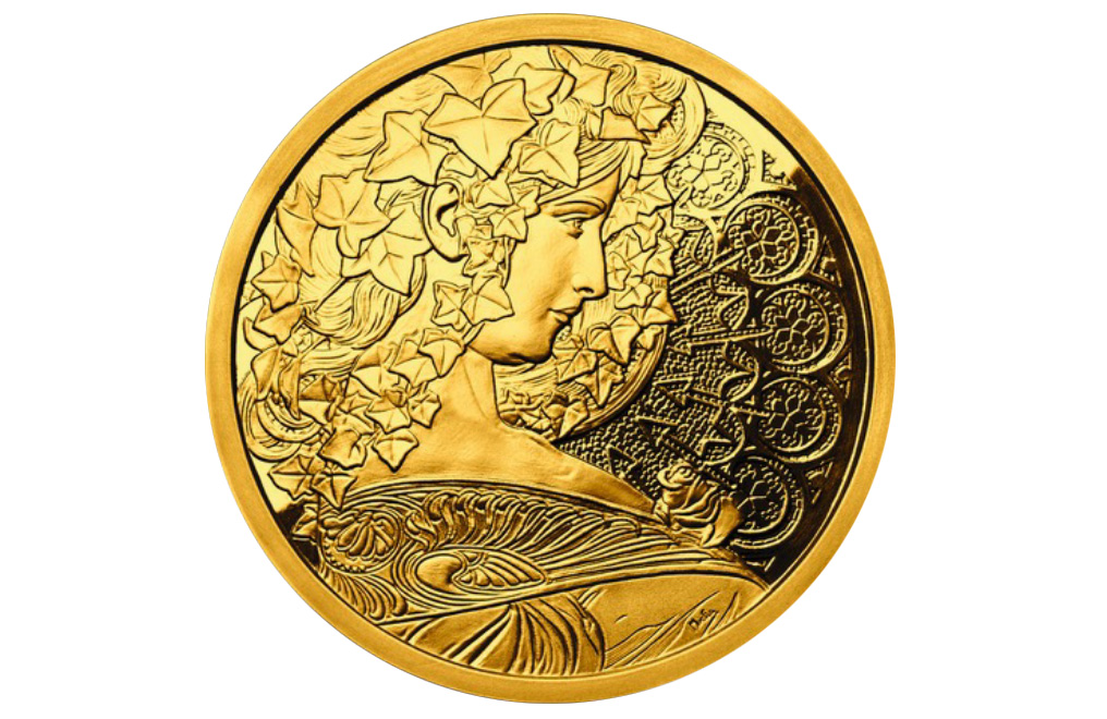Buy 1 oz Silver Mucha Ivy Gold Plated Proof Round, image 0