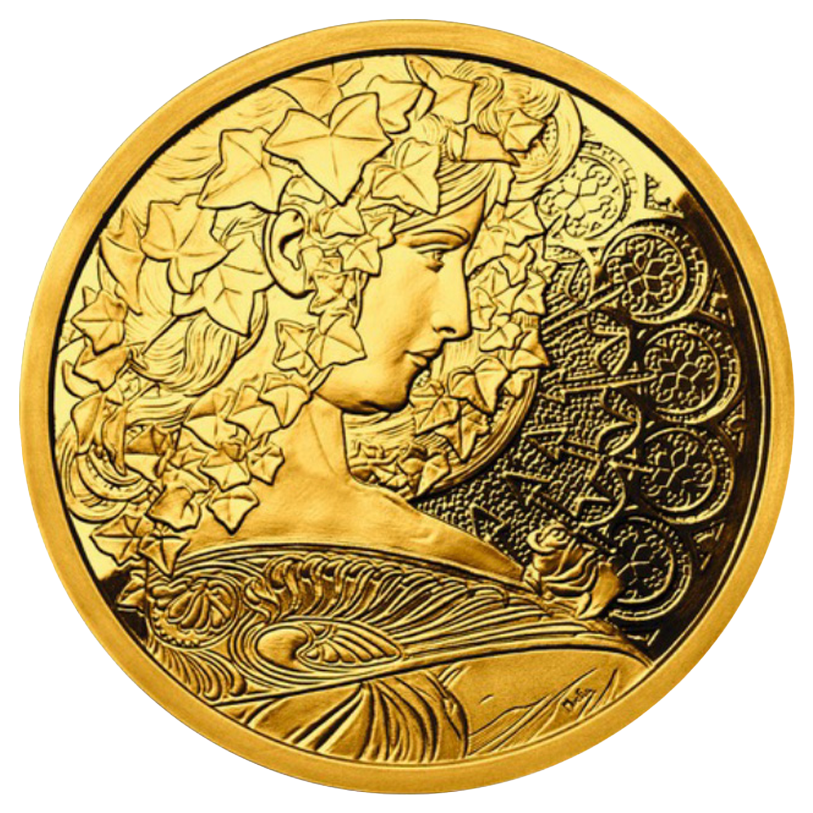 Buy 1 oz Silver Mucha Ivy Gold Plated Proof Round, image 0