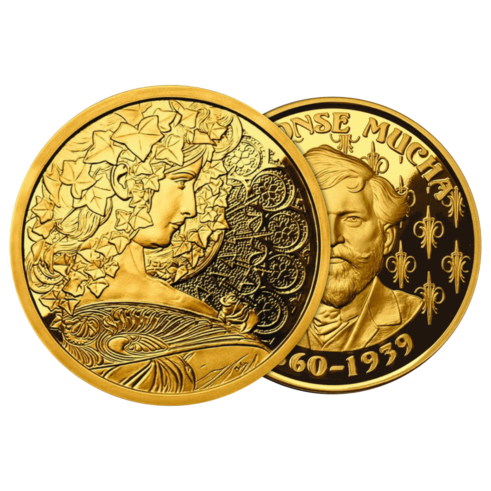 Buy 1 oz Silver Mucha Ivy Gold Plated Proof Round, image 2