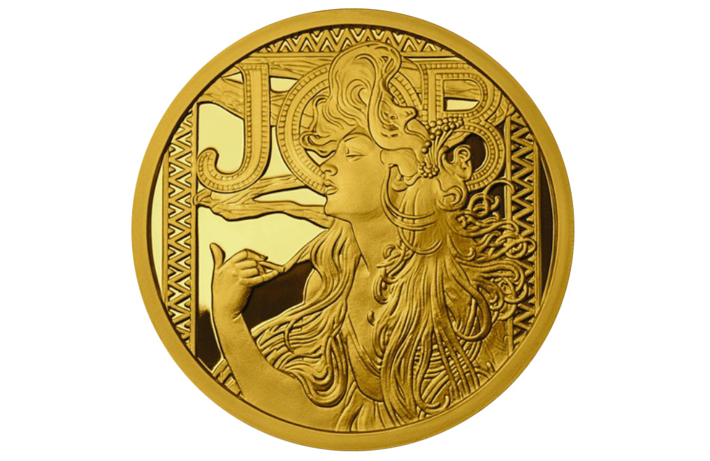 Buy 1 oz Silver Mucha JOB Gold Plated Proof Round, image 0