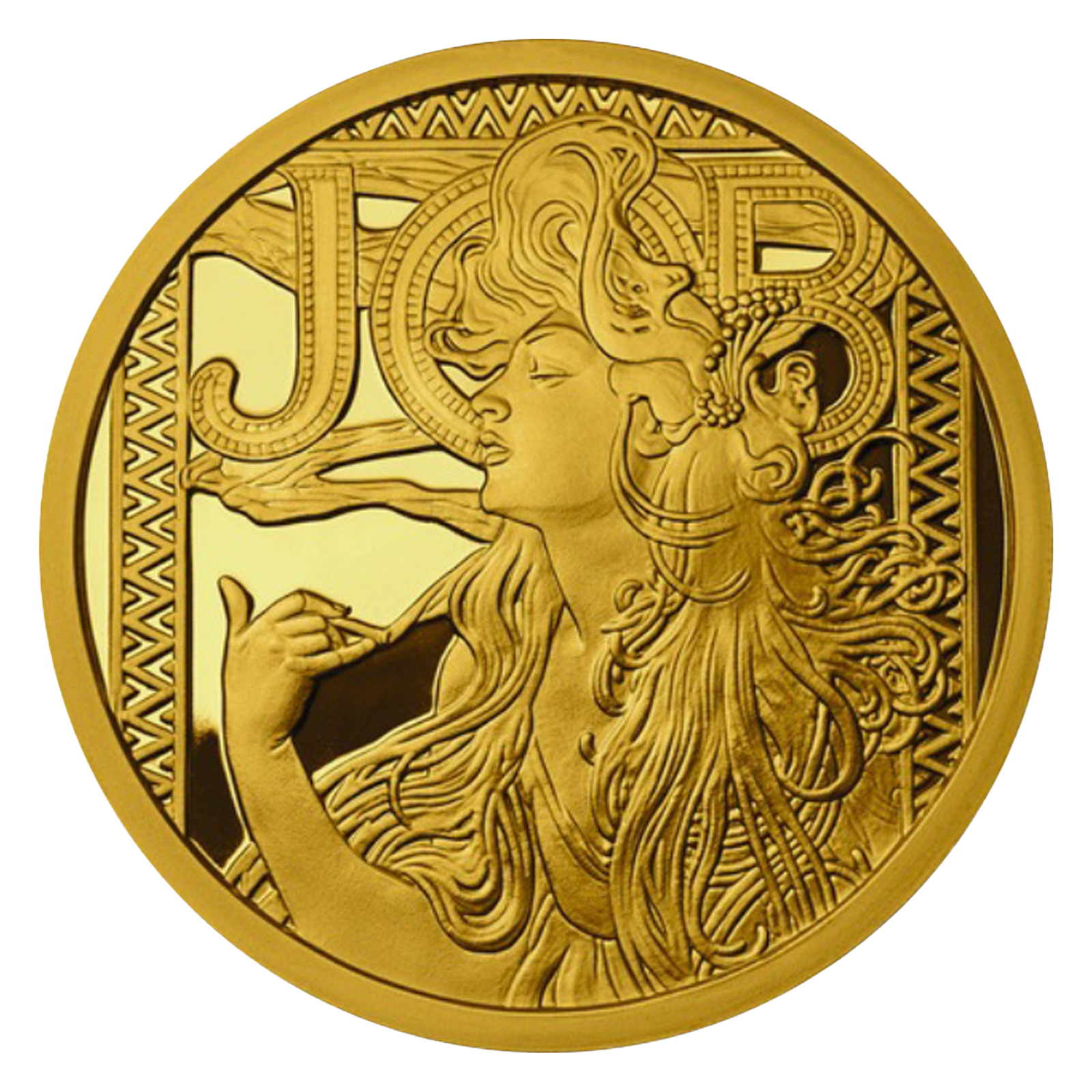 Buy 1 oz Silver Mucha JOB Gold Plated Proof Round, image 0
