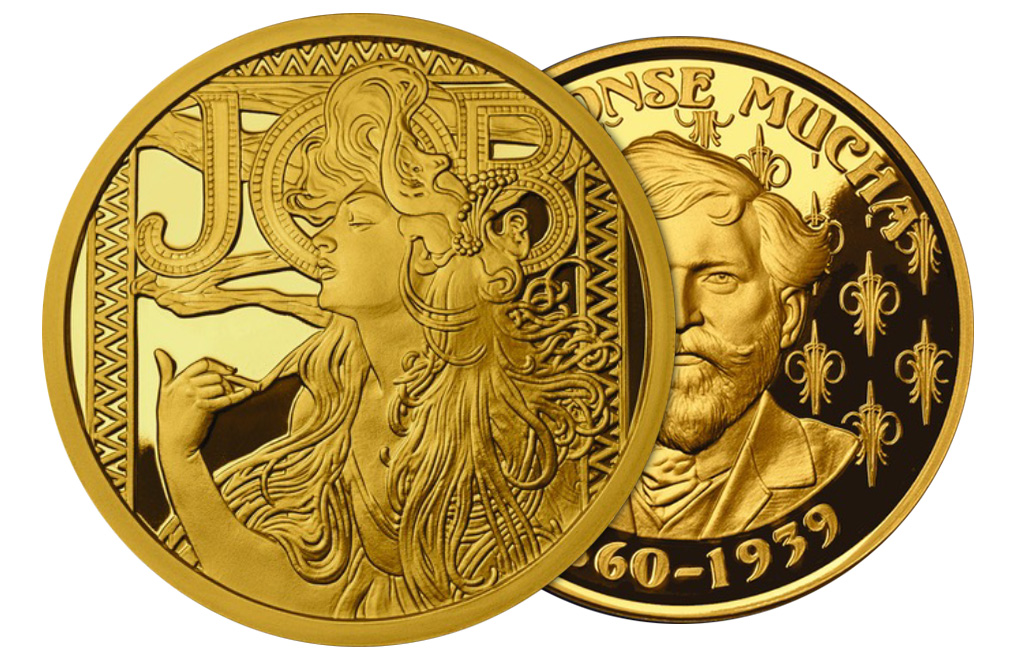 Buy 1 oz Silver Mucha JOB Gold Plated Proof Round, image 2
