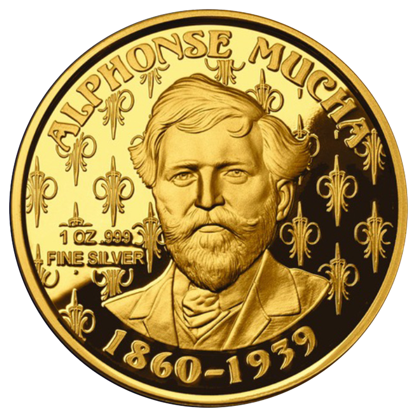 Buy 1 oz Silver Mucha Rose Gold Plated Proof Round, image 1