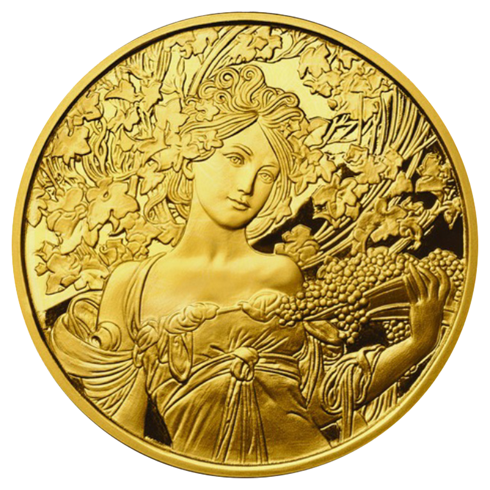 Buy 1 oz Silver Mucha Champagne White Star Gold Plated Proof Round, image 0