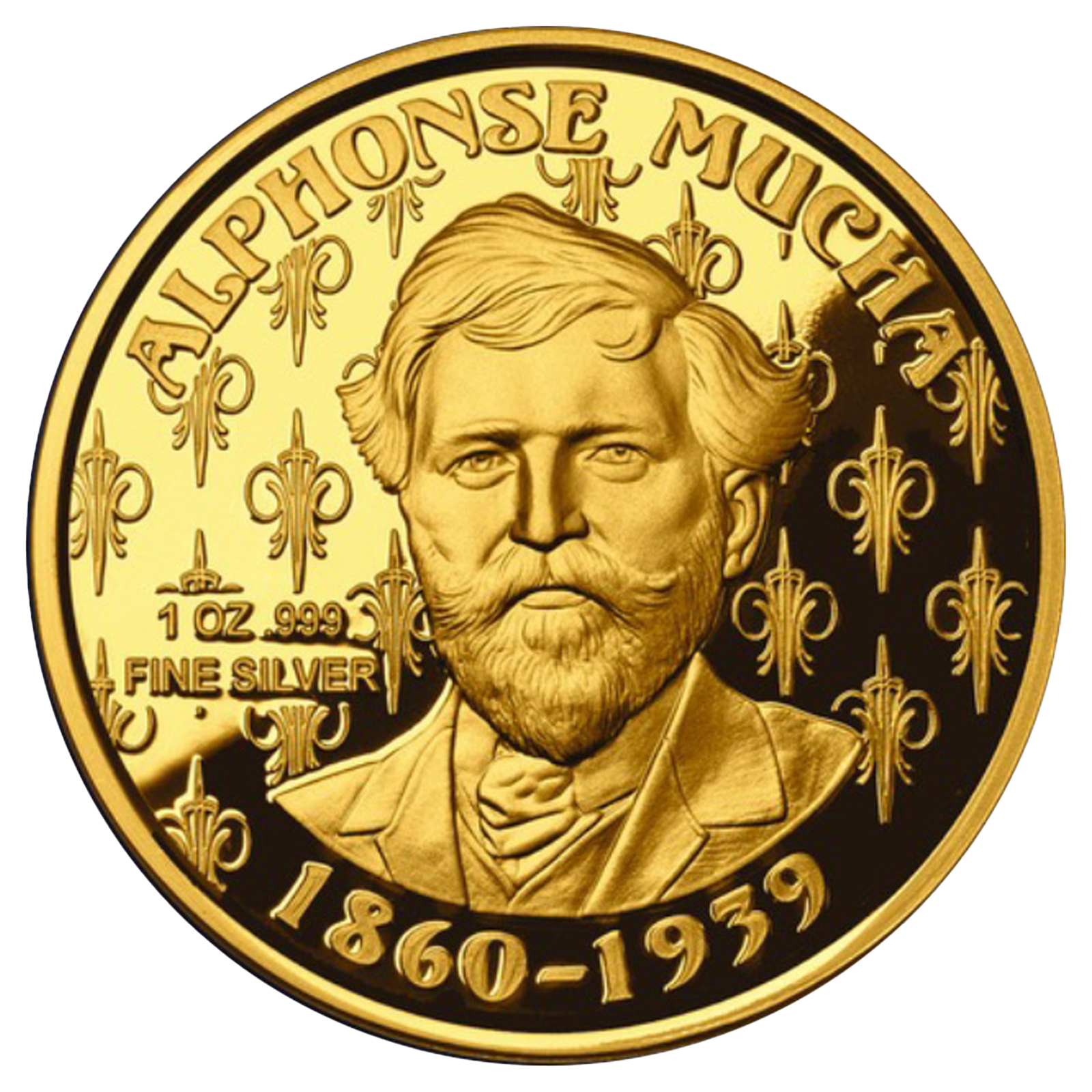 Buy 1 oz Silver Mucha Champagne White Star Gold Plated Proof Round, image 1