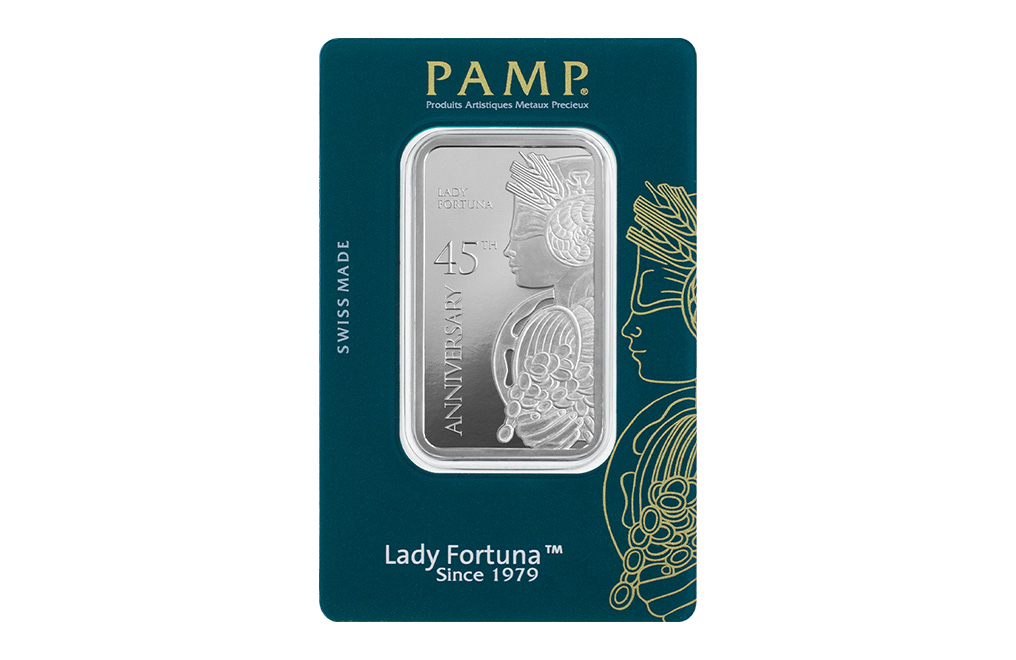Buy 1 oz Silver PAMP Lady Fortuna™ 45th Anniversary Bar, image 0
