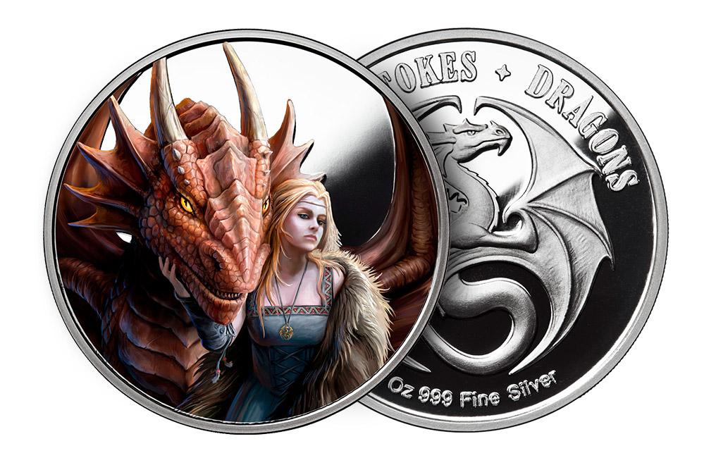 5 OZ SILVER COIN ANNE STOKES DRAGONS COLORIZED WATER DRAGON 4TH IN SERIES # COA 