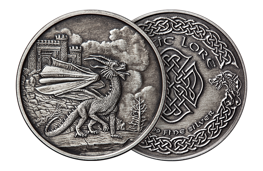Buy 1 oz Silver Round .999-Celtic- Welsh Dragon (Antique), image 2