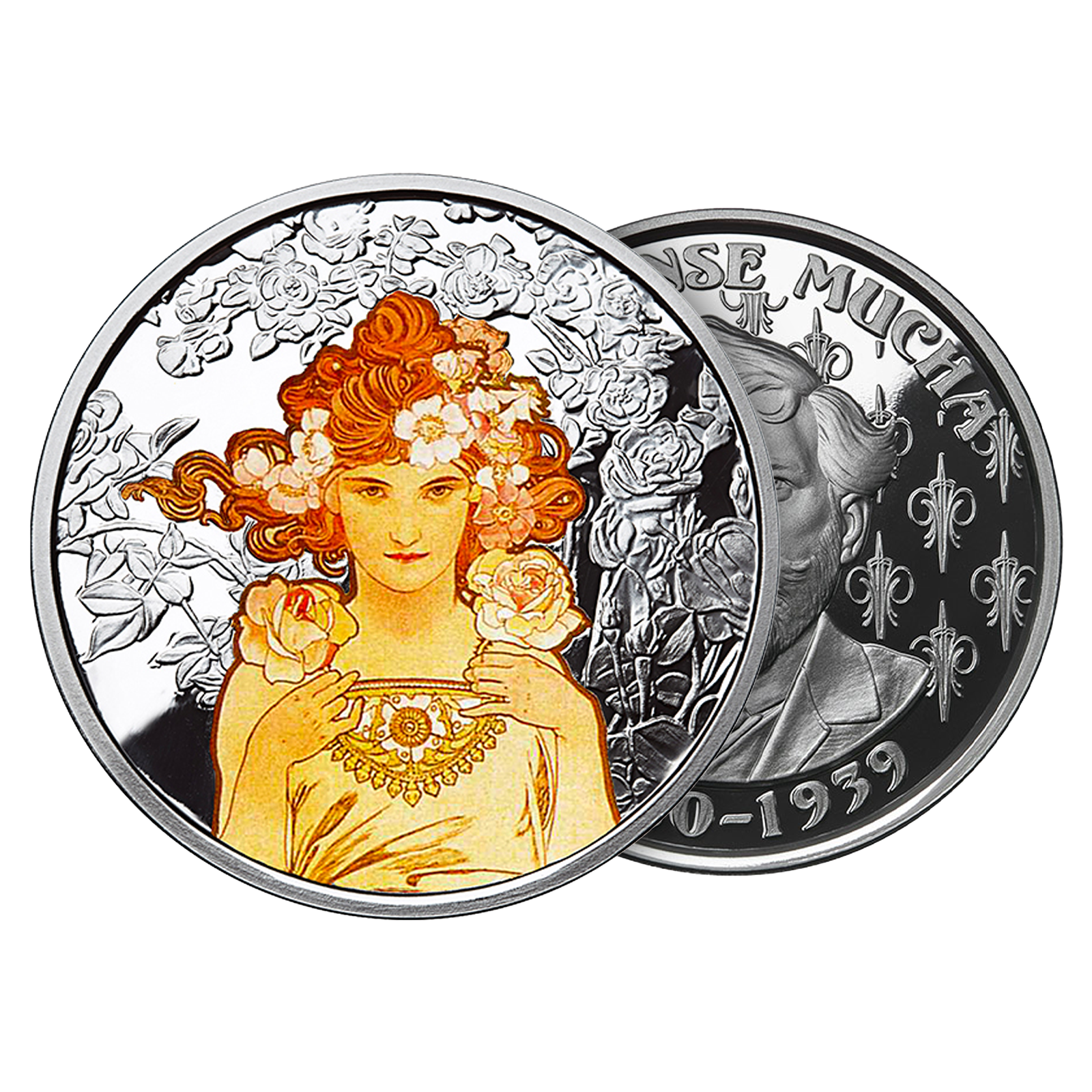 Buy 1 oz Silver Round .999 -Mucha- Champagne White Star (Colorized), image 2
