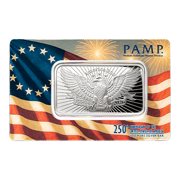 1 oz Silver USA 250th Anniversary Heraldic Bald Eagle Bar