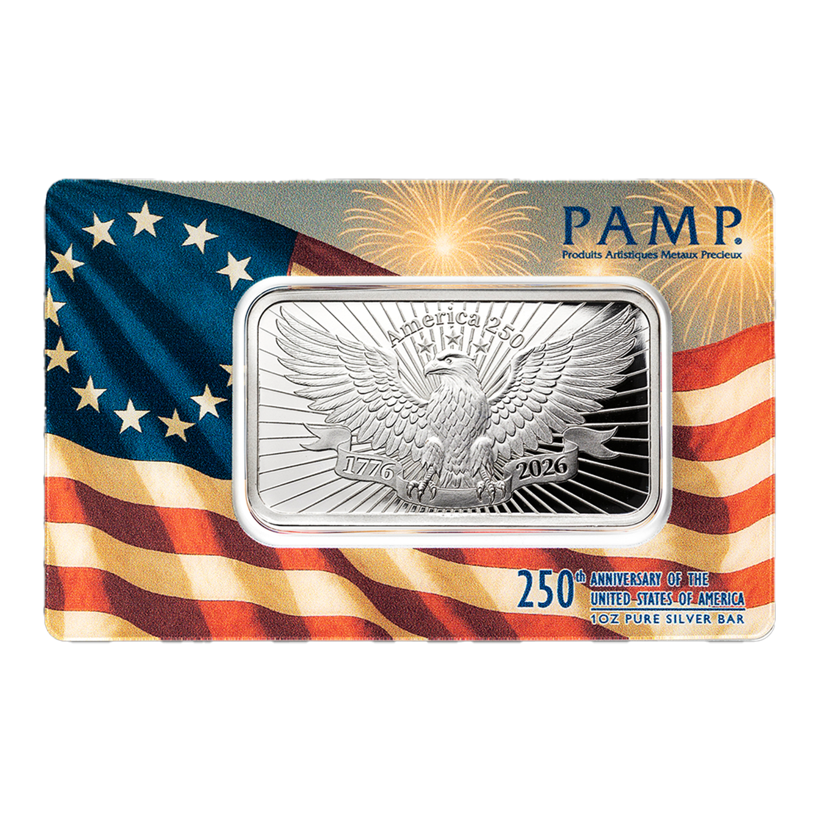 1 oz Silver USA 250th Anniversary Heraldic Bald Eagle Bar, image 0