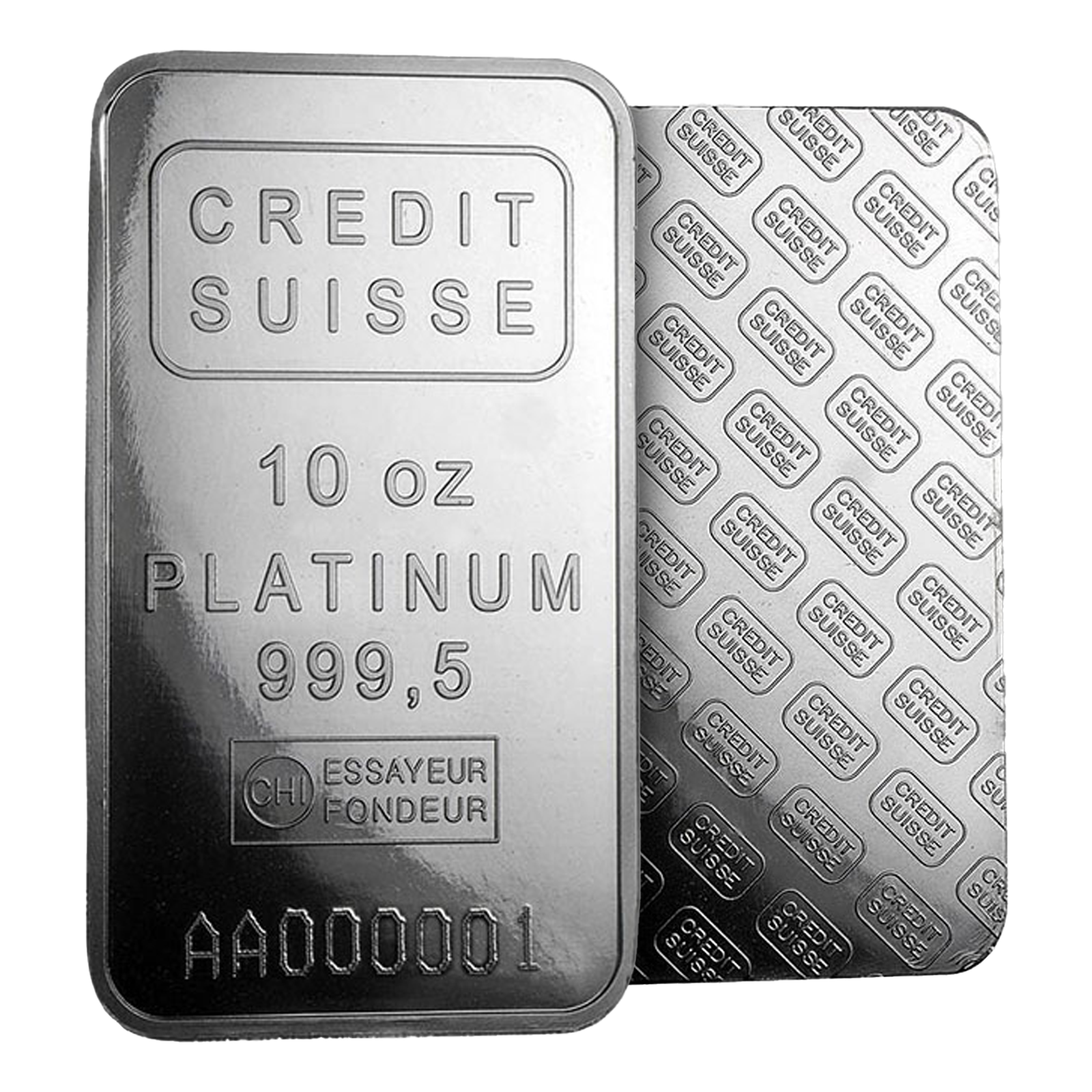 10 oz Platinum Credit Suisse Bars (w/assay certificate), image 2