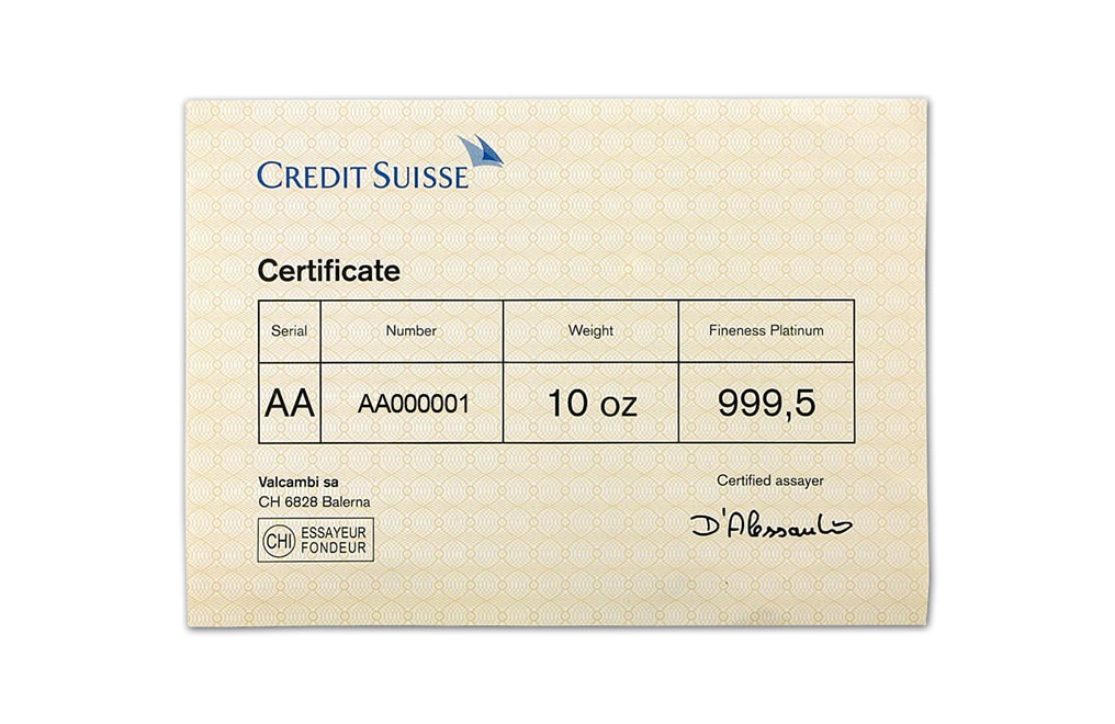 Buy 10 oz Platinum Credit Suisse Bars (w/assay certificate), image 3