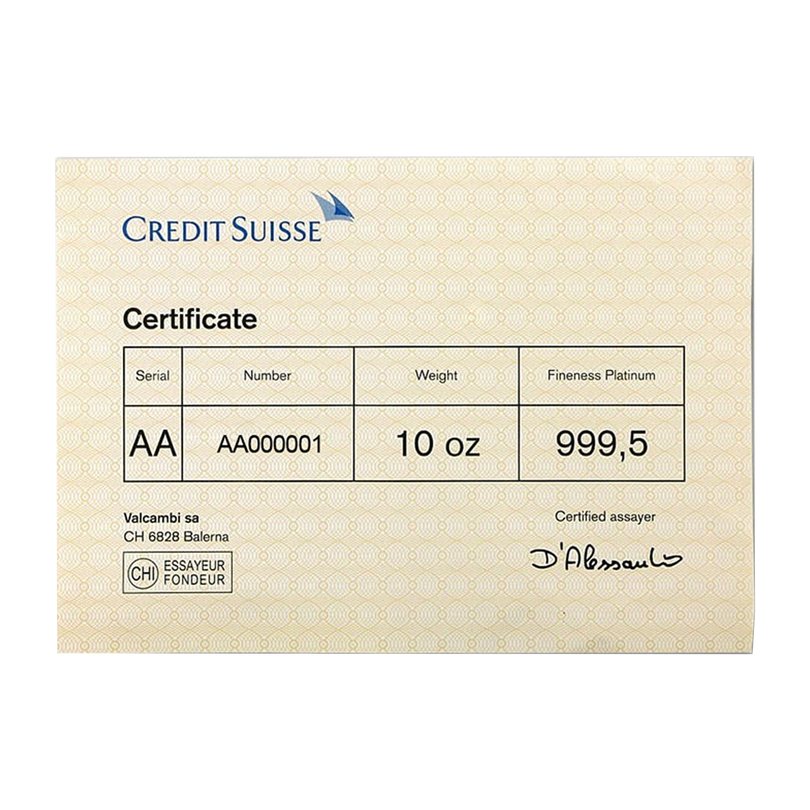 10 oz Platinum Credit Suisse Bars (w/assay certificate), image 3