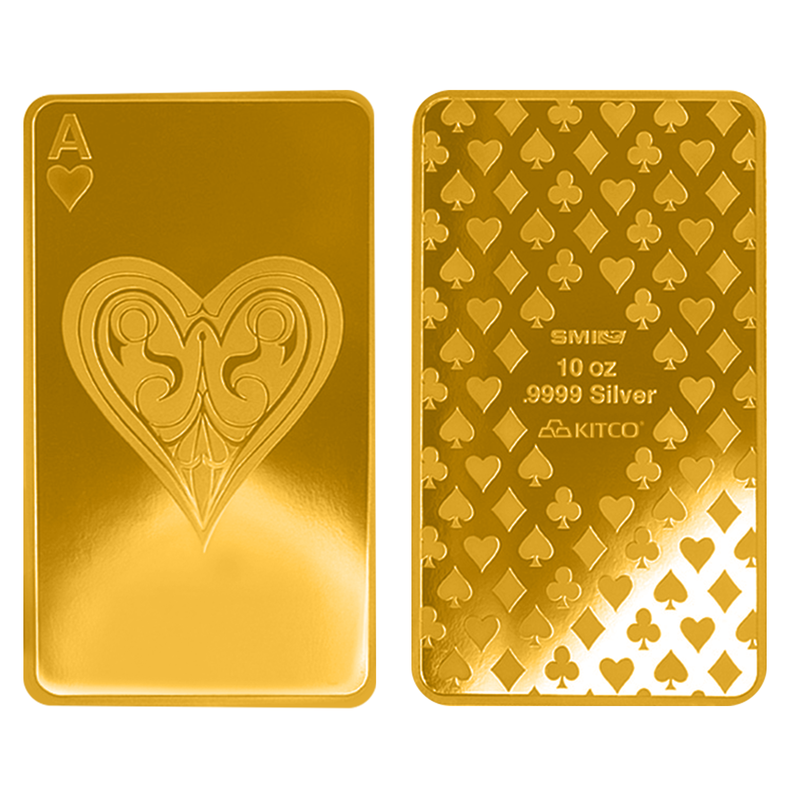 Buy 10 oz Silver Ace of Hearts Bar (.9999) 24K Gold Plated, image 0