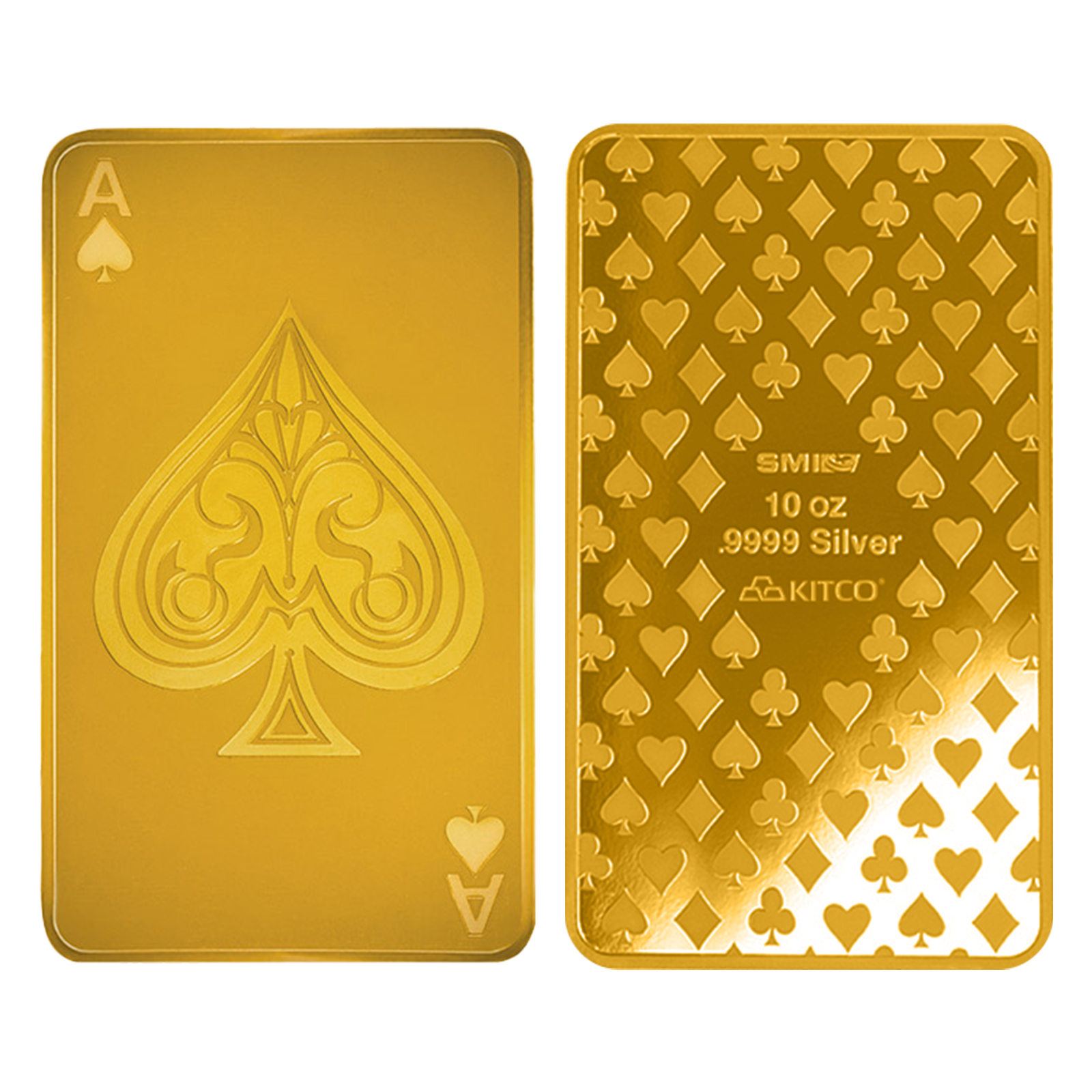 Buy 10 oz Silver Ace of Spades Bar (.9999) 24K Gold Plated, image 0