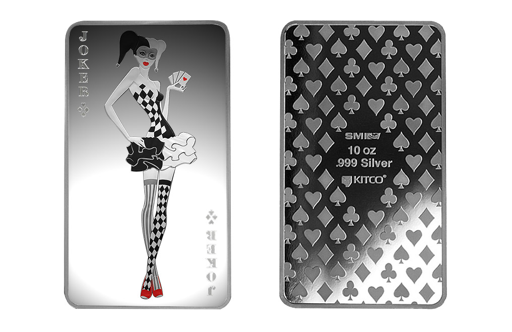 10 oz Silver Bar .999 - Joker Girl, image 2