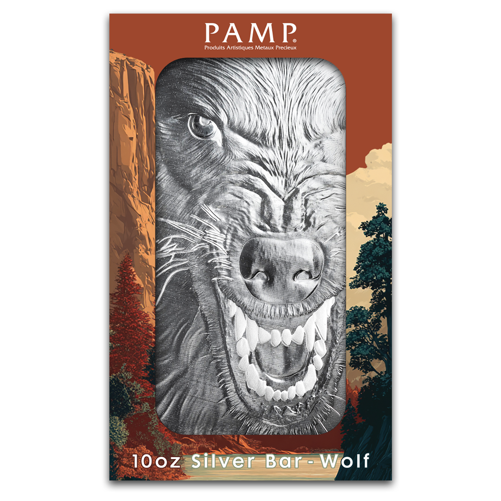 Buy 10 oz Silver Into the Wild American Wolf Bar, image 2