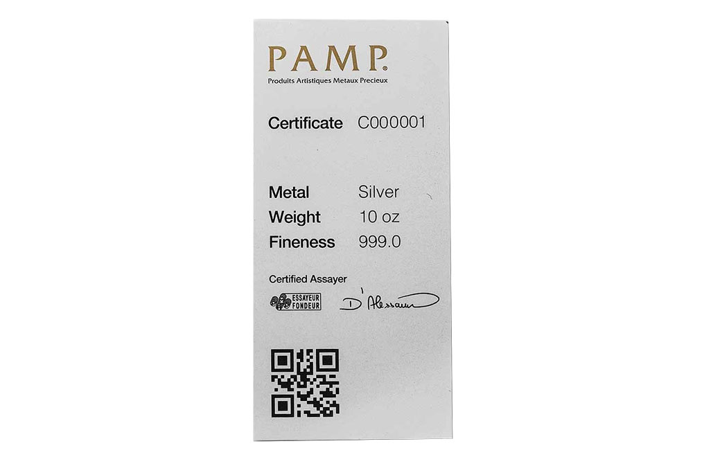 Sell 10 oz Silver Cast Bars - PAMP Suisse ( w/ Assay Certificate only), image 2
